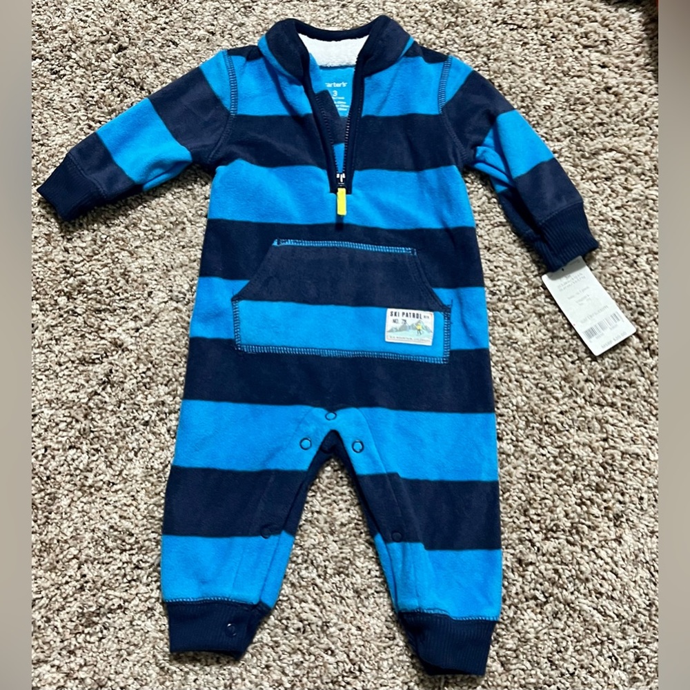 Carters Blue Striped Fleece One Piece 3 Months